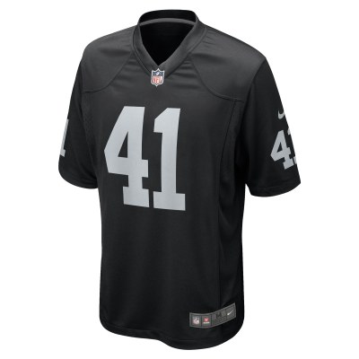 Men's Las Vegas Raiders Robert Spillane Black Game Player Jersey 02