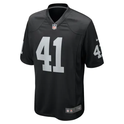 Men's Las Vegas Raiders Robert Spillane Black Game Player Jersey 02