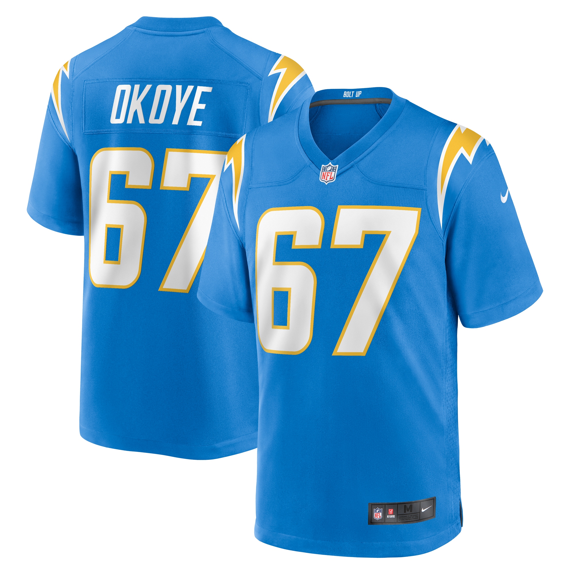 Men's Los Angeles Chargers CJ Okoye Powder Blue Team Game Jersey