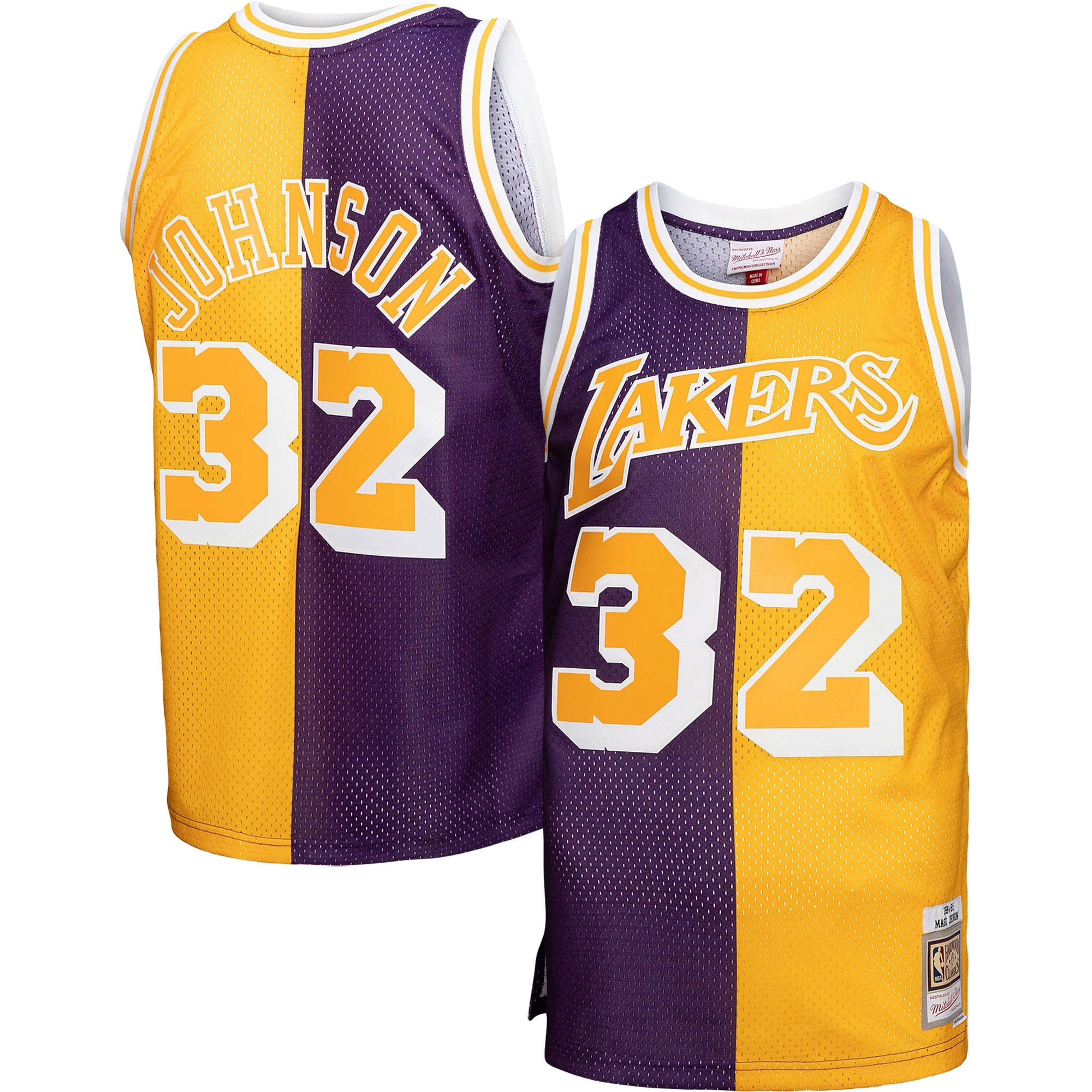 Men's Los Angeles Lakers Purple/Gold Big & Tall Hardwood Classics 1984/85 Split Swingman Jersey