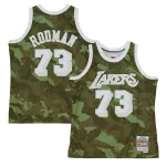 Men's Los Angeles Lakers Dennis Rodman Camo Hardwood Classics 1998/99 Ghost Green Swingman Jersey