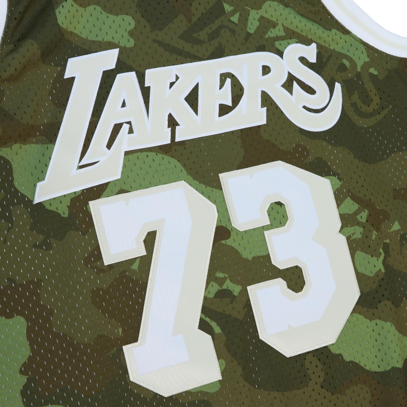 Men's Los Angeles Lakers Dennis Rodman Camo Hardwood Classics 1998/99 Ghost Green Swingman Jersey