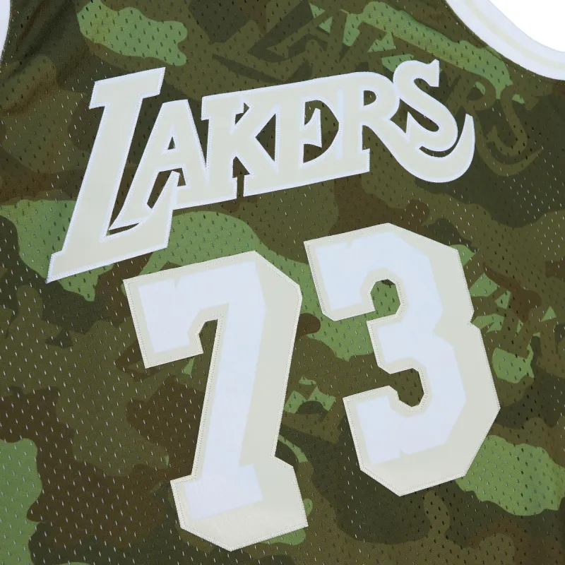 Men's Los Angeles Lakers Dennis Rodman Camo Hardwood Classics 1998/99 Ghost Green Swingman Jersey
