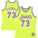 Men's Los Angeles Lakers Dennis Rodman Neon Yellow Hardwood Classics 1998/99 Tropical Swingman Jersey