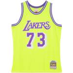 Men's Los Angeles Lakers Dennis Rodman Neon Yellow Hardwood Classics 1998/99 Tropical Swingman Jersey