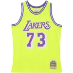Men's Los Angeles Lakers Dennis Rodman Neon Yellow Hardwood Classics 1998/99 Tropical Swingman Jersey