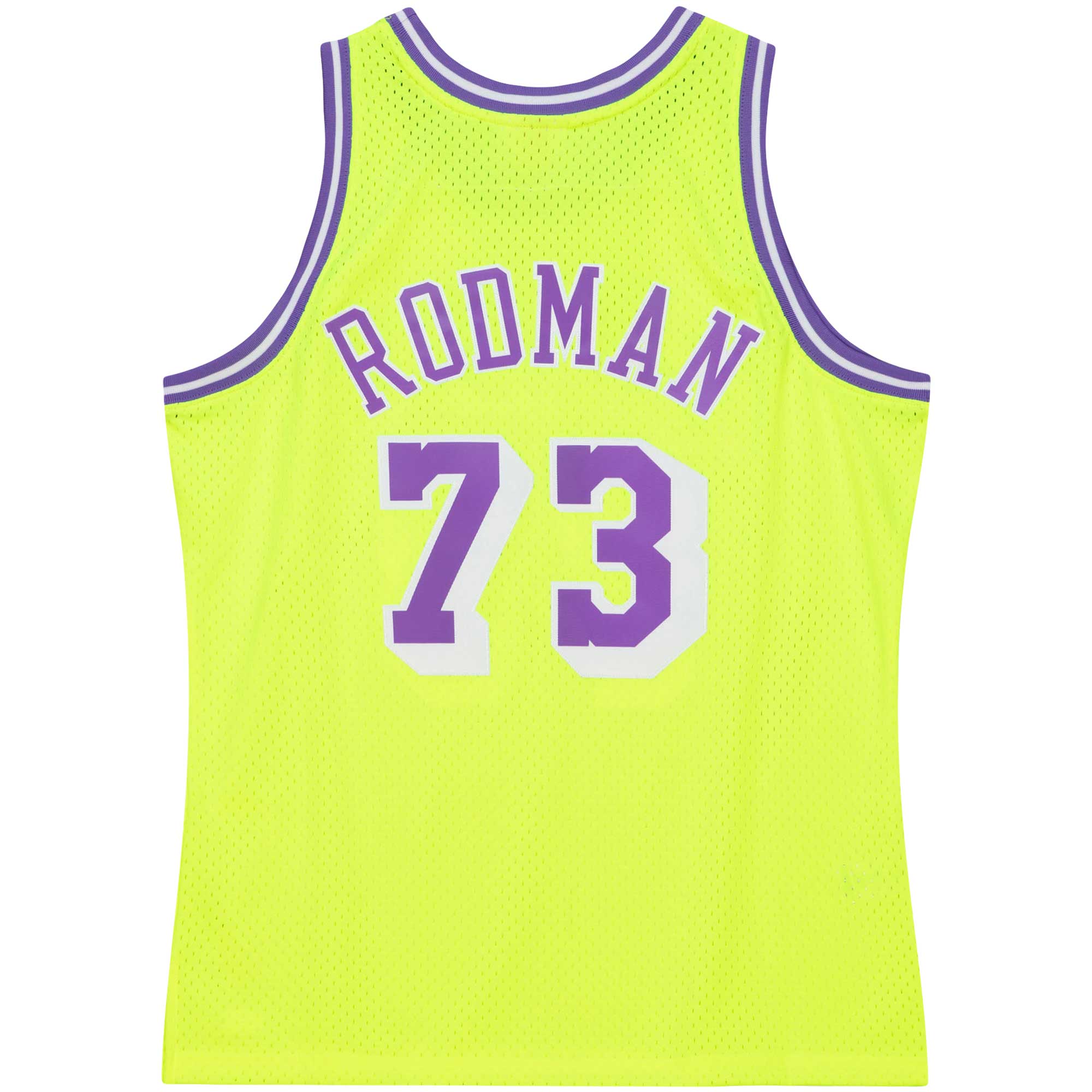 Men's Los Angeles Lakers Dennis Rodman Neon Yellow Hardwood Classics 1998/99 Tropical Swingman Jersey