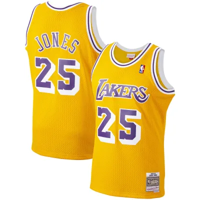 Men's Los Angeles Lakers Ed Jones Gold 1994/95 Hardwood Classics Swingman Jersey 01