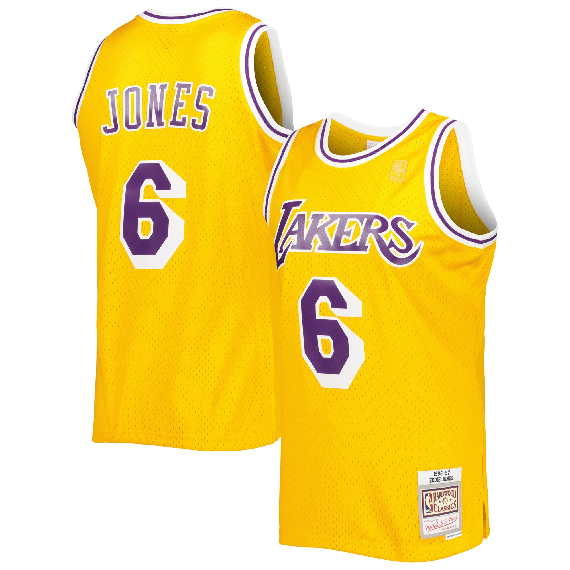 Men's Los Angeles Lakers Eddie Jones Gold 1996/97 Hardwood Classics Swingman Jersey