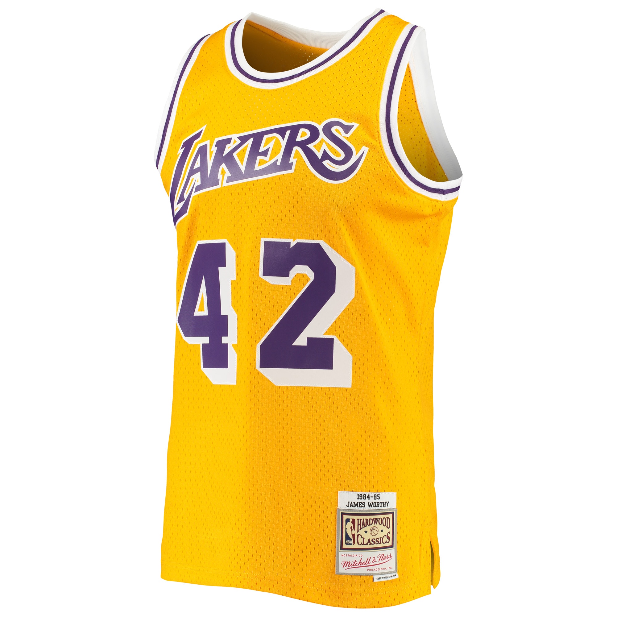 Men's Los Angeles Lakers James Worthy Gold 1984/85 Hardwood Classics Swingman Jersey