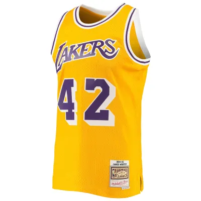 Men's Los Angeles Lakers James Worthy Gold 1984/85 Hardwood Classics Swingman Jersey 02