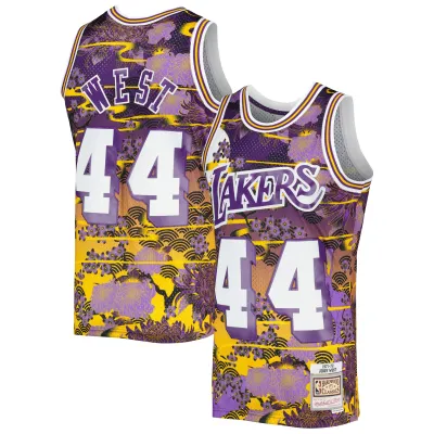 Men's Los Angeles Lakers Jerry West Purple 1971/72 Hardwood Classics Lunar New Year Swingman Jersey 01