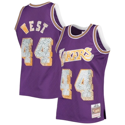 Men's Los Angeles Lakers Jerry West Purple 1971/72 Hardwood Classics NBA 75th Anniversary Diamond Swingman Jersey 01