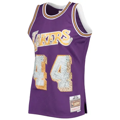 Men's Los Angeles Lakers Jerry West Purple 1971/72 Hardwood Classics NBA 75th Anniversary Diamond Swingman Jersey 02