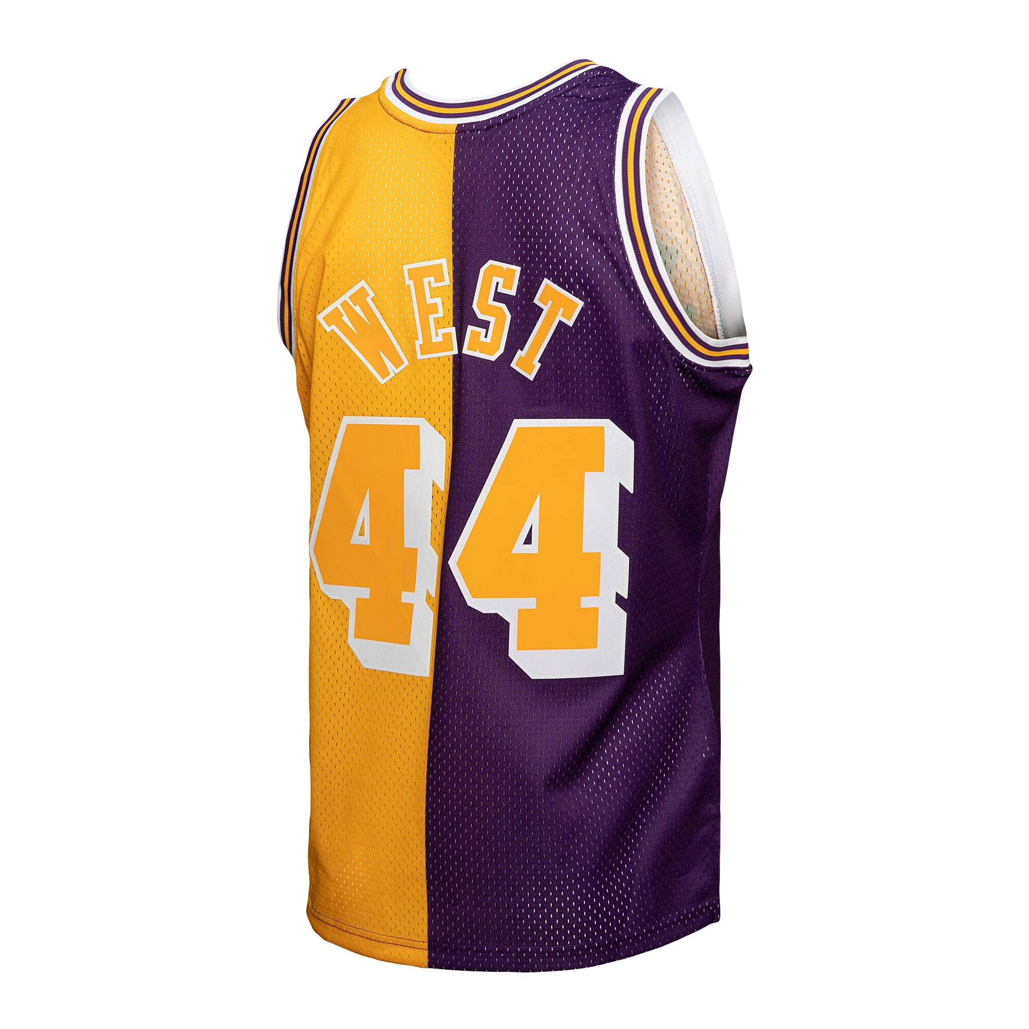 Men's Los Angeles Lakers Jerry West Purple/Gold Hardwood Classics 1971/72 Split Swingman Jersey