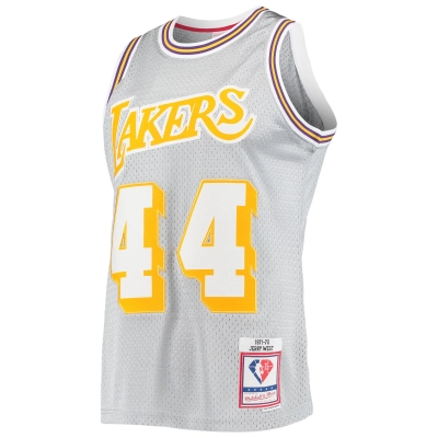 Men's Los Angeles Lakers Jerry West Silver 75th Anniversary 1971/72 Hardwood Classics Swingman Jersey 02