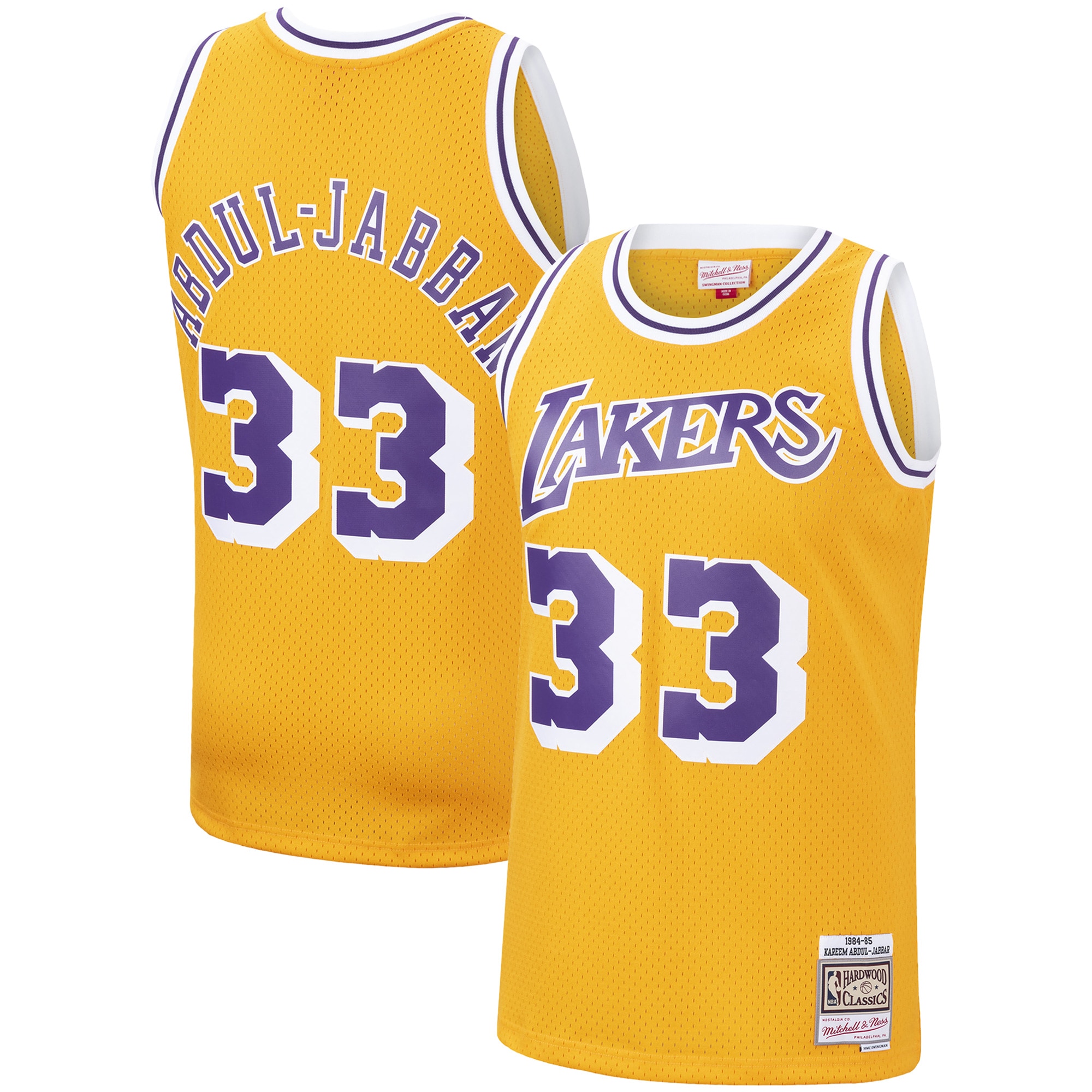Men's Los Angeles Lakers Kareem Abdul-Jabbar Gold Hardwood Classics Swingman Jersey