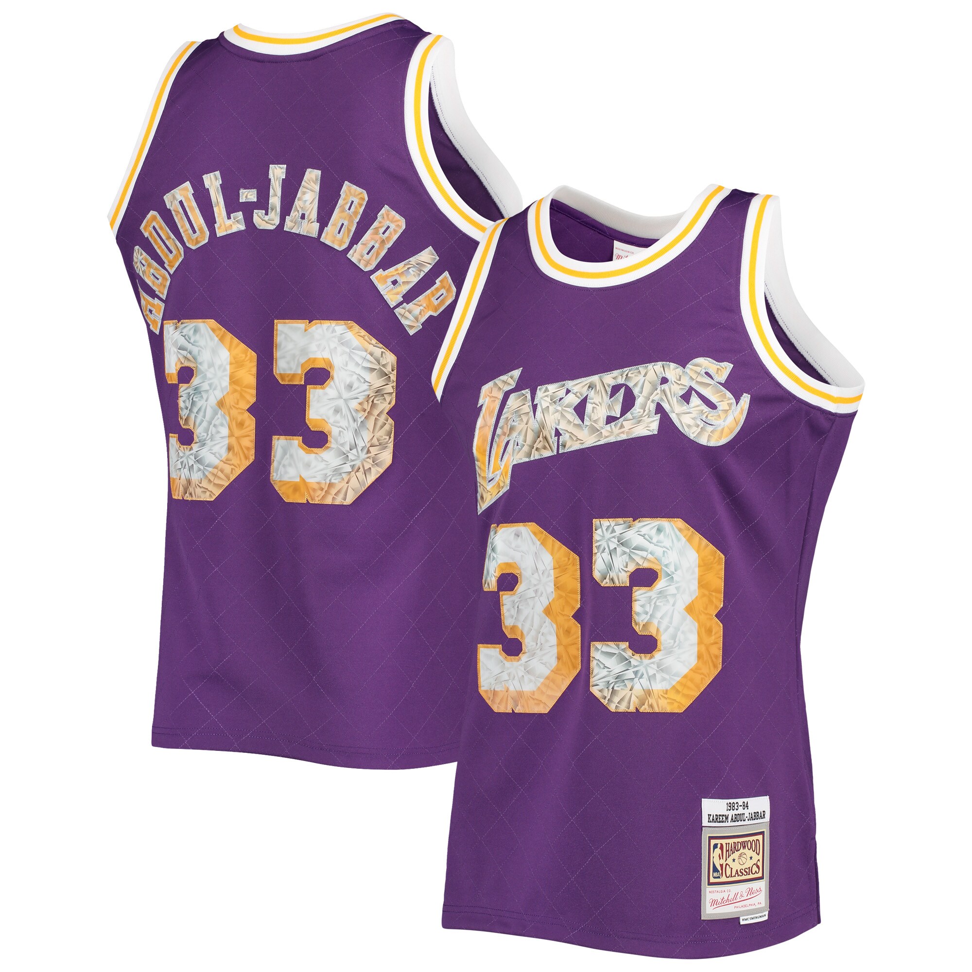 Men's Los Angeles Lakers Kareem Abdul-Jabbar Purple 1996-97 Hardwood Classics NBA 75th Anniversary Diamond Swingman Jersey
