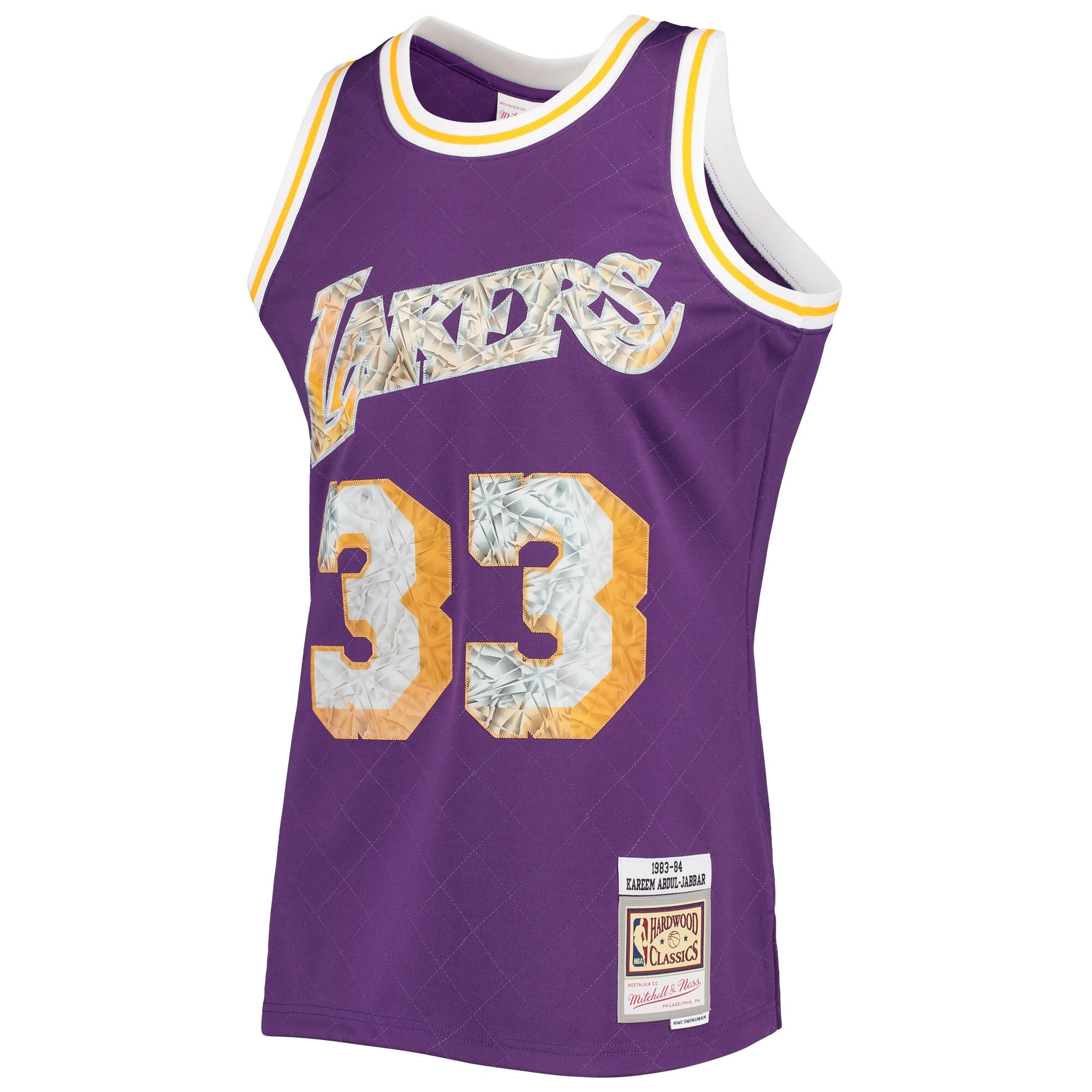 Men's Los Angeles Lakers Kareem Abdul-Jabbar Purple 1996-97 Hardwood Classics NBA 75th Anniversary Diamond Swingman Jersey