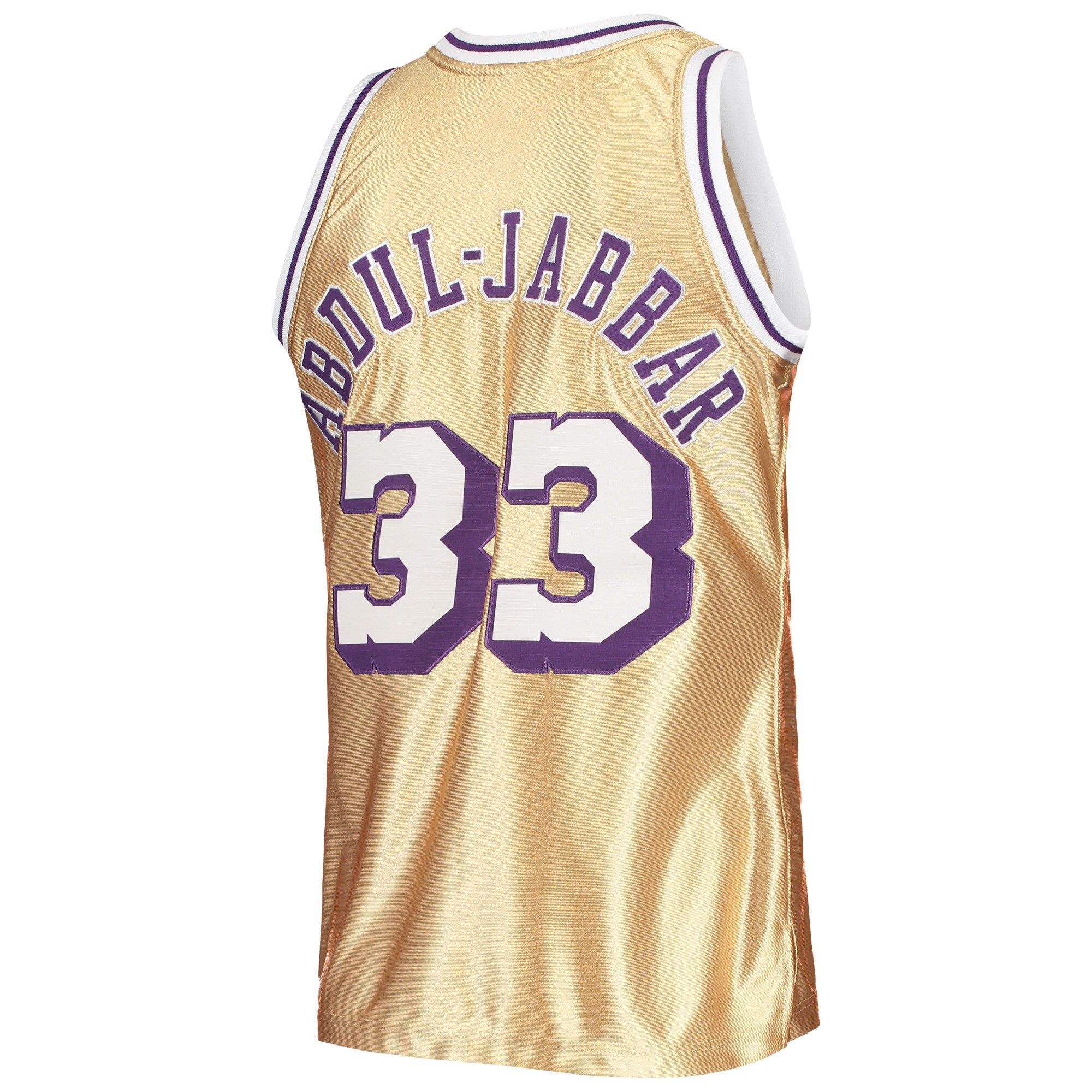Men's Los Angeles Lakers Kareem Abdul-Jabbar Gold 75th Anniversary 1983/84 Hardwood Classics Swingman Jersey