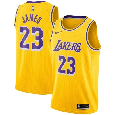 Men's Los Angeles Lakers LeBron James Gold Swingman Player Jersey - Icon Edition 01