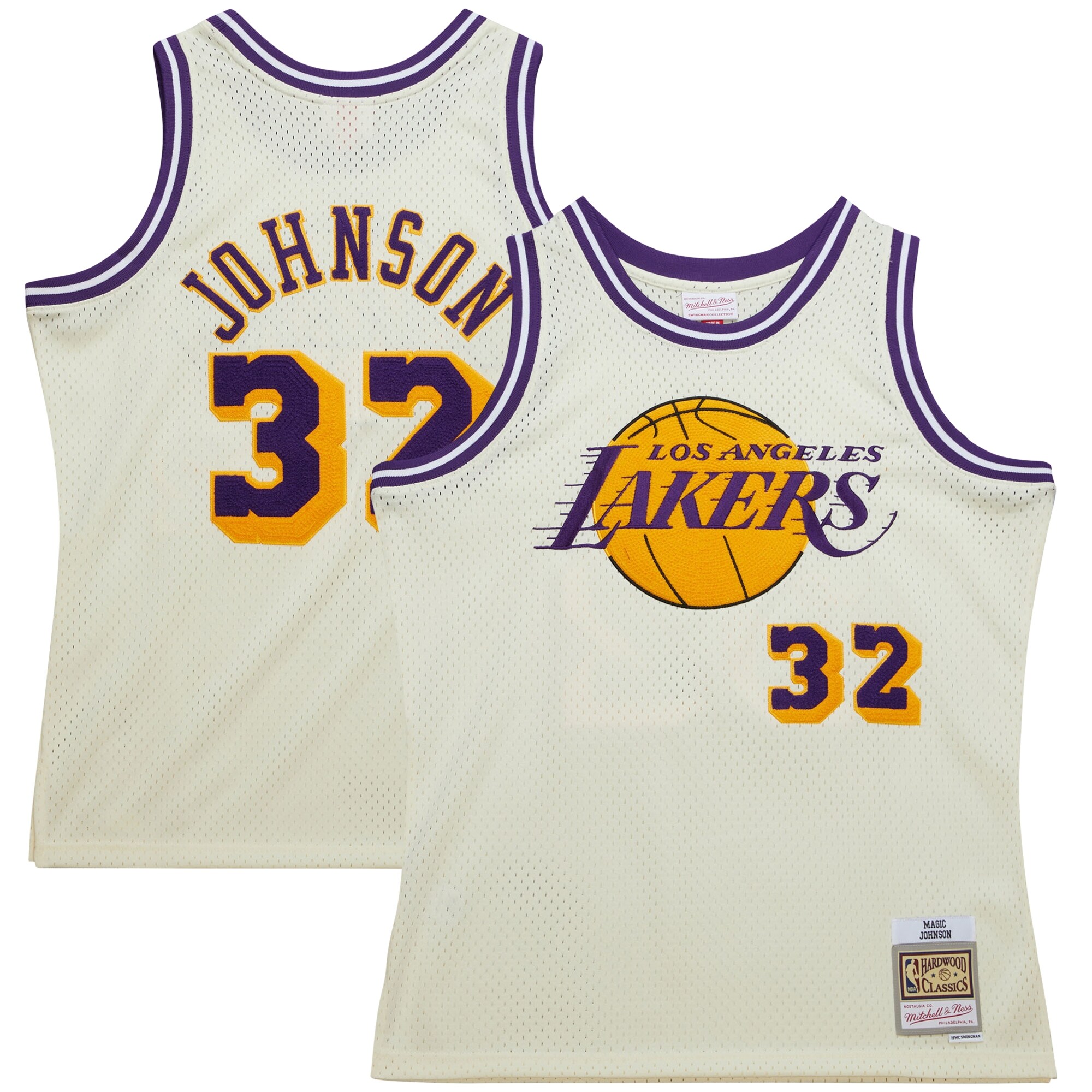 Men's Los Angeles Lakers Magic Johnson Cream Chainstitch Swingman Jersey
