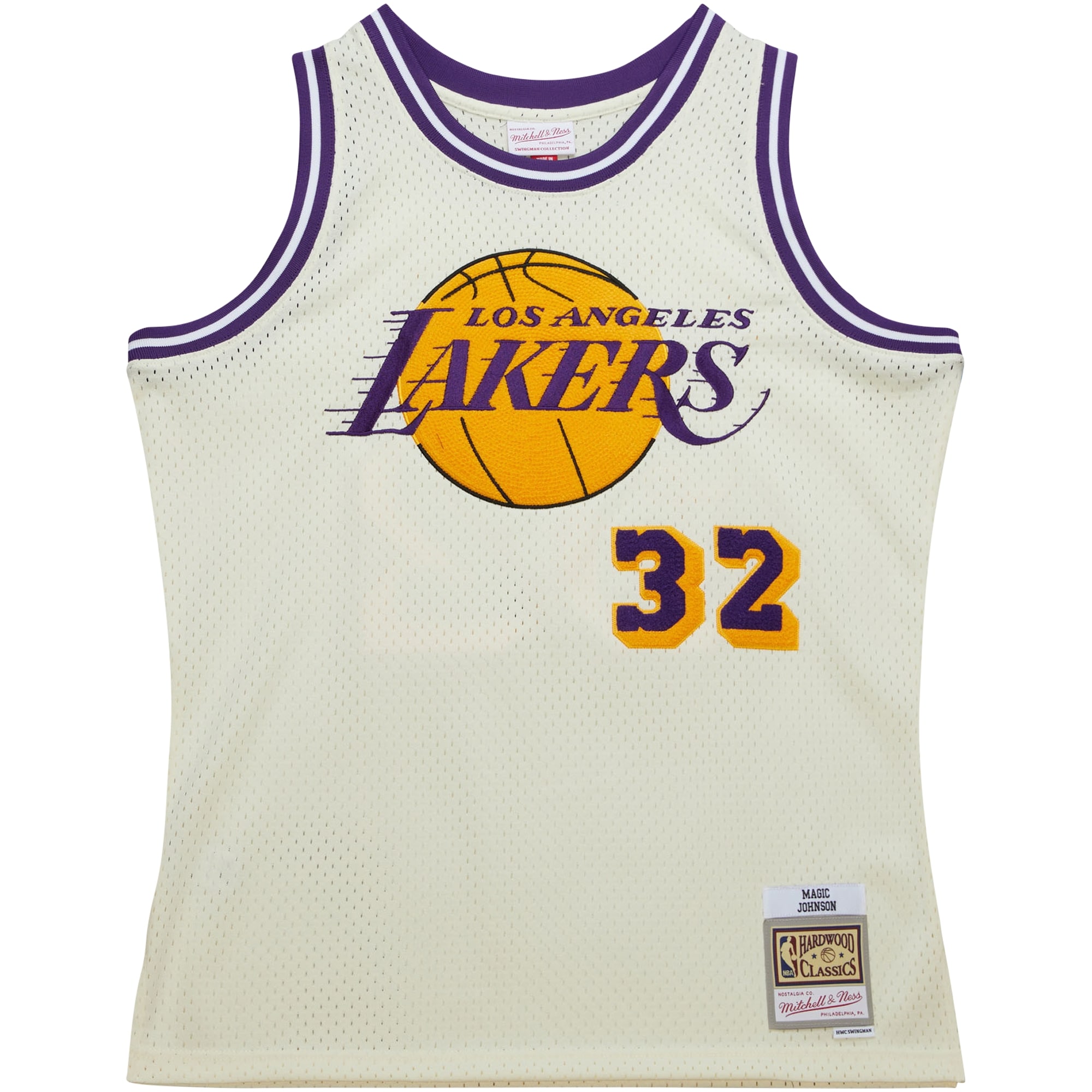 Men's Los Angeles Lakers Magic Johnson Cream Chainstitch Swingman Jersey