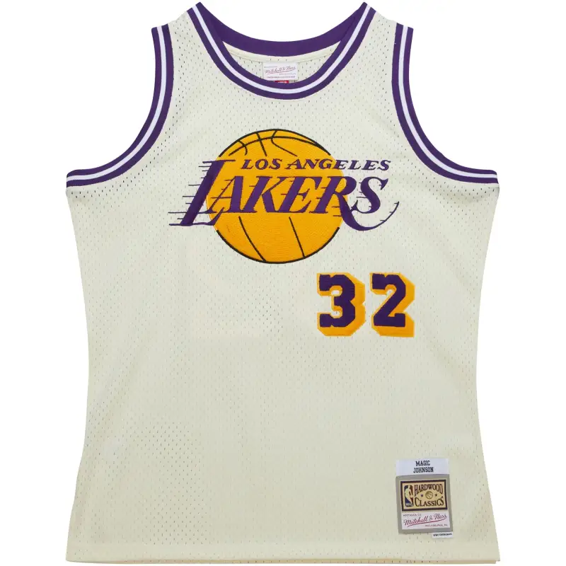 Men's Los Angeles Lakers Magic Johnson Cream Chainstitch Swingman Jersey