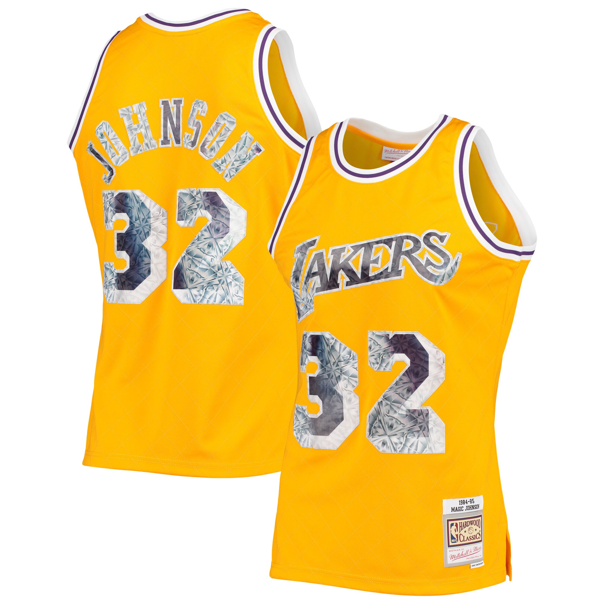 Men's Los Angeles Lakers Magic Johnson Gold 1984/85 Hardwood Classics NBA 75th Anniversary Diamond Swingman Jersey