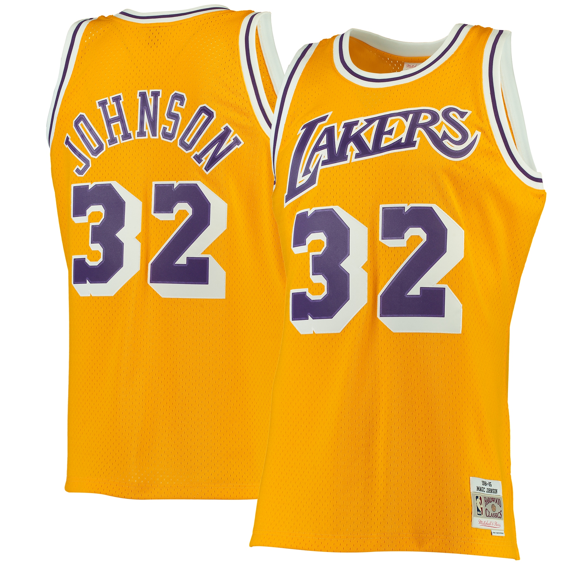 Men's Los Angeles Lakers Magic Johnson Gold 1984/85 Hardwood Classics Swingman Jersey