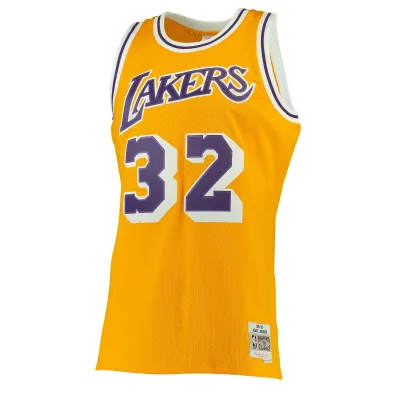 Men's Los Angeles Lakers Magic Johnson Gold 1984/85 Hardwood Classics Swingman Jersey 02