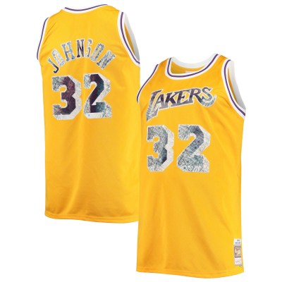 Men's Los Angeles Lakers Magic Johnson Gold Big & Tall 1984/85 NBA 75th Anniversary Diamond Swingman Jersey 01
