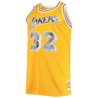 Men's Los Angeles Lakers Magic Johnson Gold Big & Tall 1984/85 NBA 75th Anniversary Diamond Swingman Jersey 02