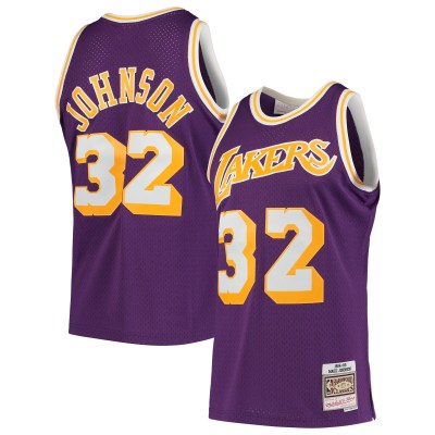 Men's Los Angeles Lakers Magic Johnson Purple 1984/85 Hardwood Classics Swingman Jersey 01