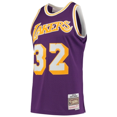 Men's Los Angeles Lakers Magic Johnson Purple 1984/85 Hardwood Classics Swingman Jersey 02