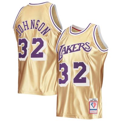 Men's Los Angeles Lakers Magic Johnson Gold 75th Anniversary 1984/85 Hardwood Classics Swingman Jersey 01