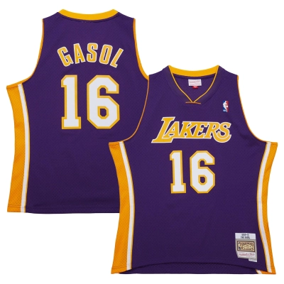 Men's Los Angeles Lakers Pau Gasol Purple 2009/10 Hardwood Classics Swingman Jersey 01