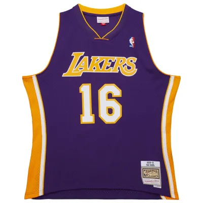 Men's Los Angeles Lakers Pau Gasol Purple 2009/10 Hardwood Classics Swingman Jersey 02