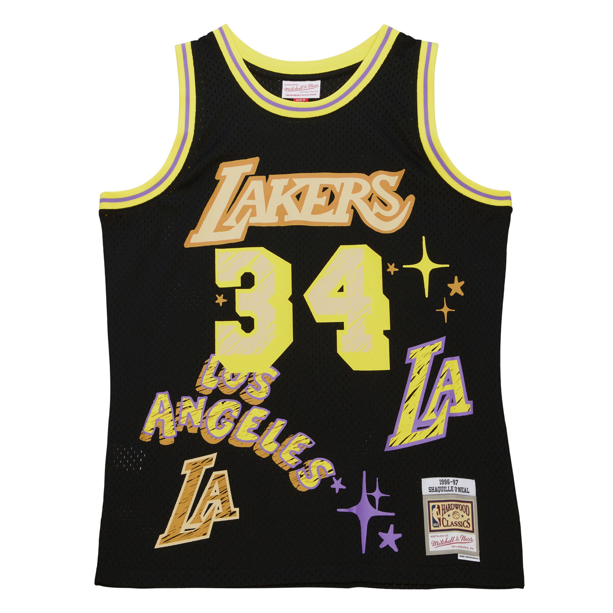 Men's Los Angeles Lakers Shaquille O'Neal Black 1996/97 Swingman Sidewalk Sketch Jersey