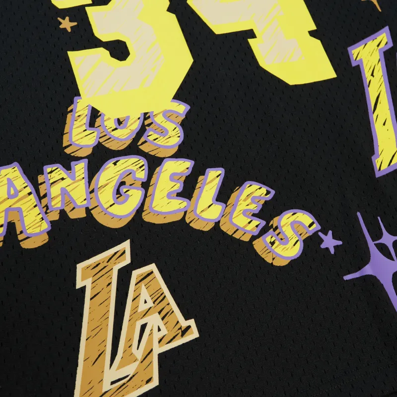 Men's Los Angeles Lakers Shaquille O'Neal Black 1996/97 Swingman Sidewalk Sketch Jersey