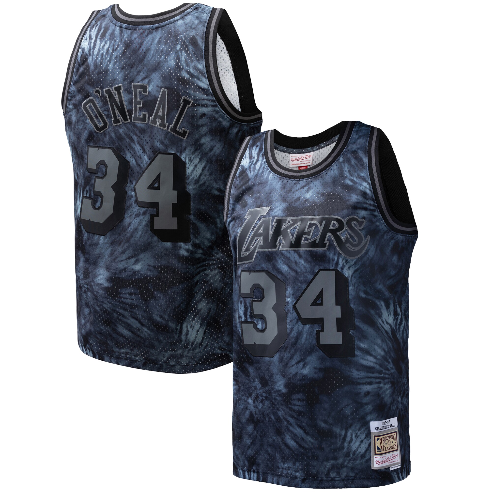 Men's Los Angeles Lakers Shaquille O'Neal Black Hardwood Classics 1996/97 Tie-Dye Swingman Jersey