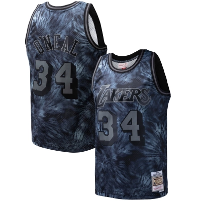 Men's Los Angeles Lakers Shaquille O'Neal Black Hardwood Classics 1996/97 Tie-Dye Swingman Jersey 01