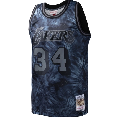 Men's Los Angeles Lakers Shaquille O'Neal Black Hardwood Classics 1996/97 Tie-Dye Swingman Jersey 02