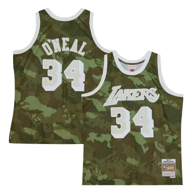 Men's Los Angeles Lakers Shaquille O'Neal Camo Hardwood Classics 1996/97 Ghost Green Swingman Jersey 01