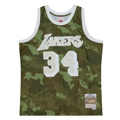 Men's Los Angeles Lakers Shaquille O'Neal Camo Hardwood Classics 1996/97 Ghost Green Swingman Jersey 02