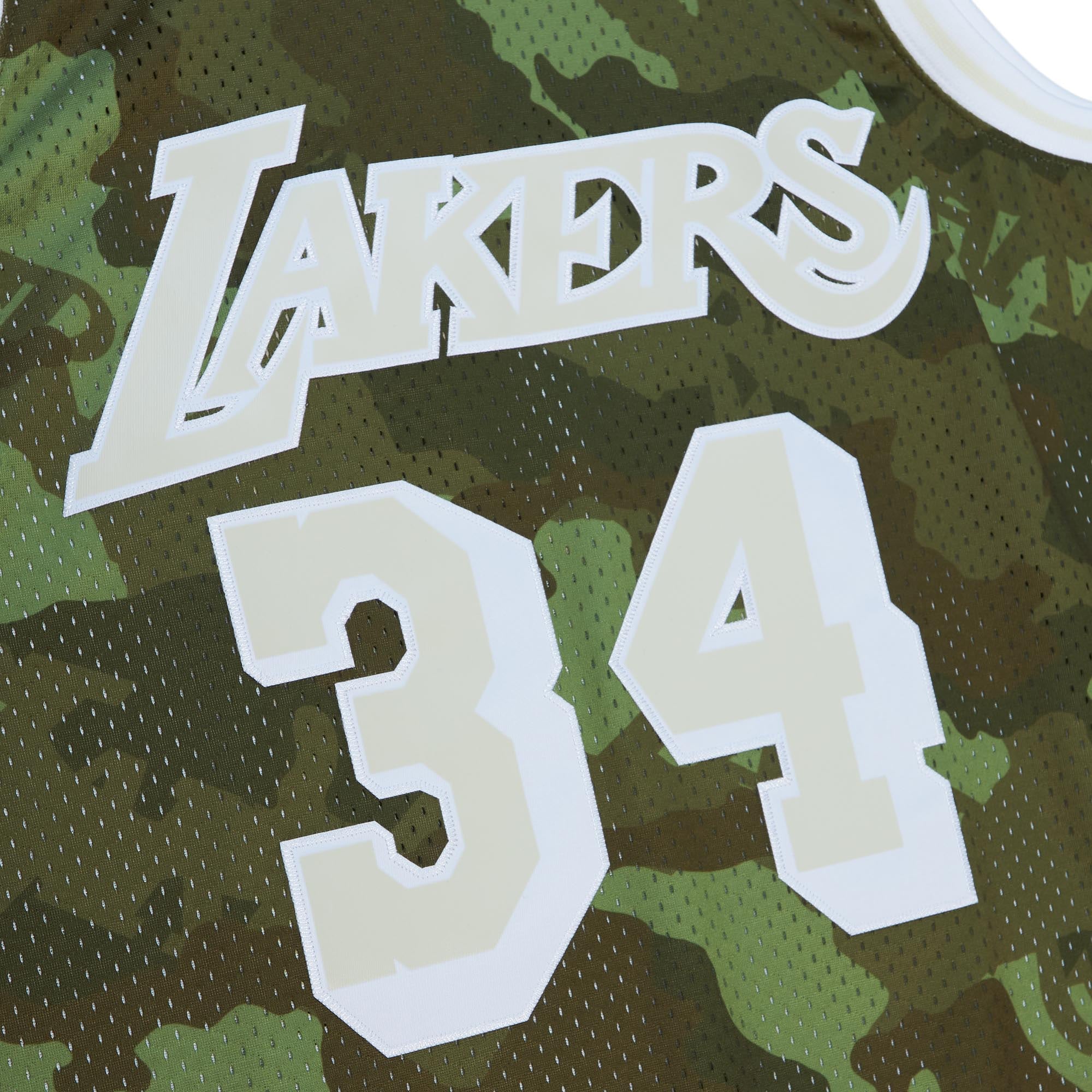 Men's Los Angeles Lakers Shaquille O'Neal Camo Hardwood Classics 1996/97 Ghost Green Swingman Jersey