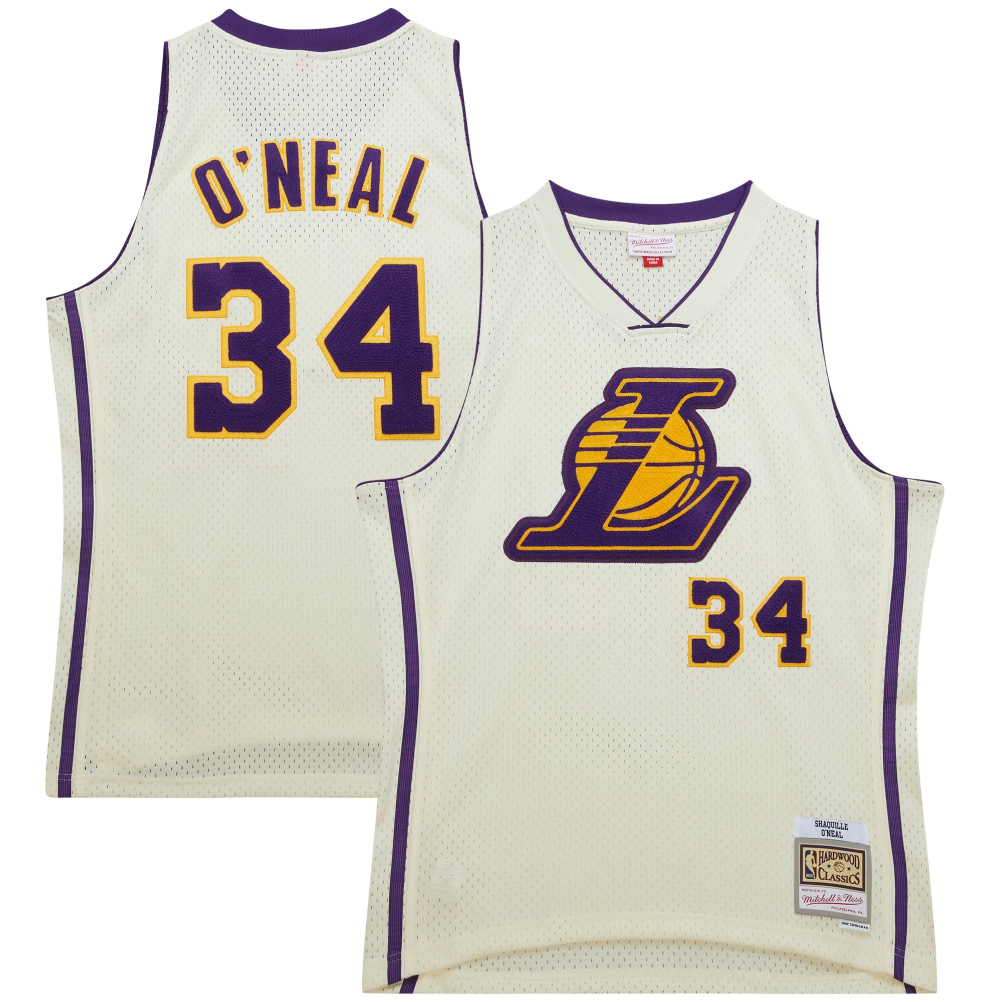 Men's Los Angeles Lakers Shaquille O'Neal Cream Chainstitch Swingman Jersey