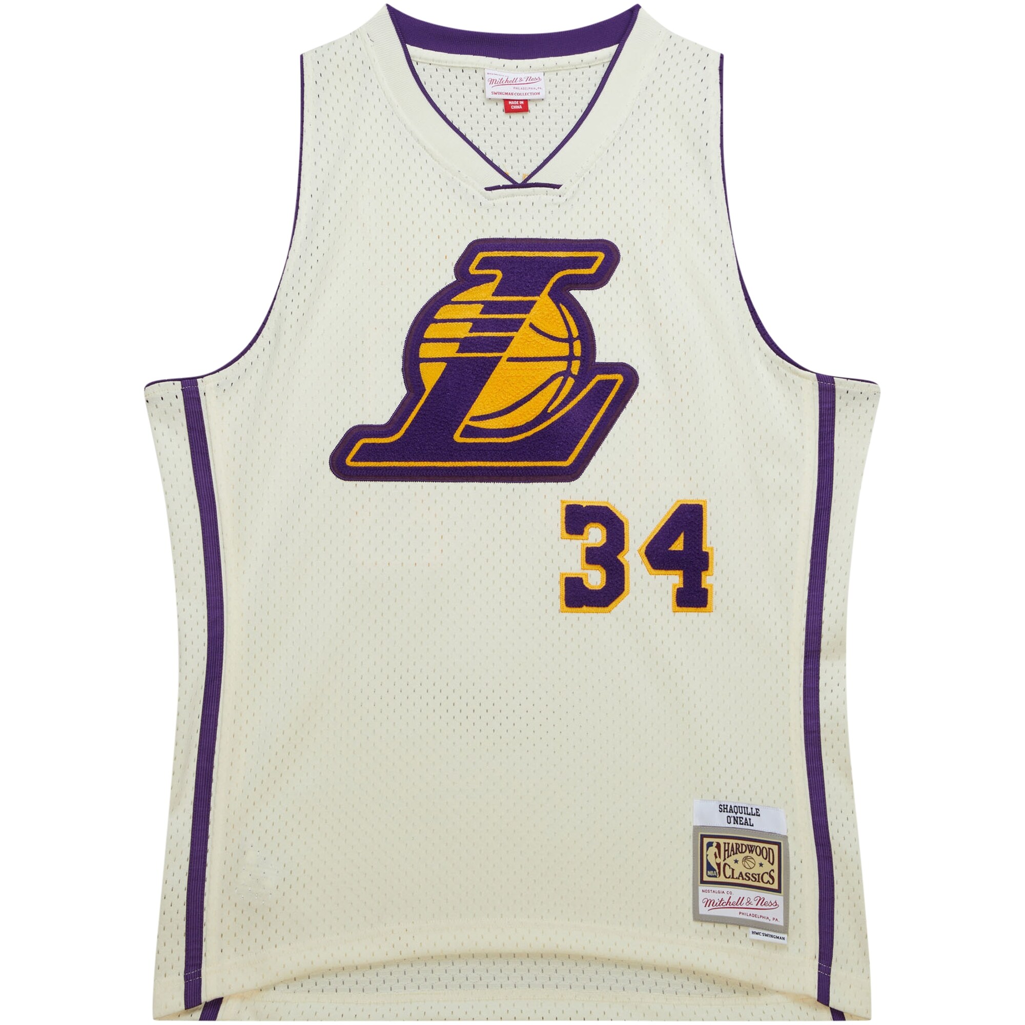 Men's Los Angeles Lakers Shaquille O'Neal Cream Chainstitch Swingman Jersey