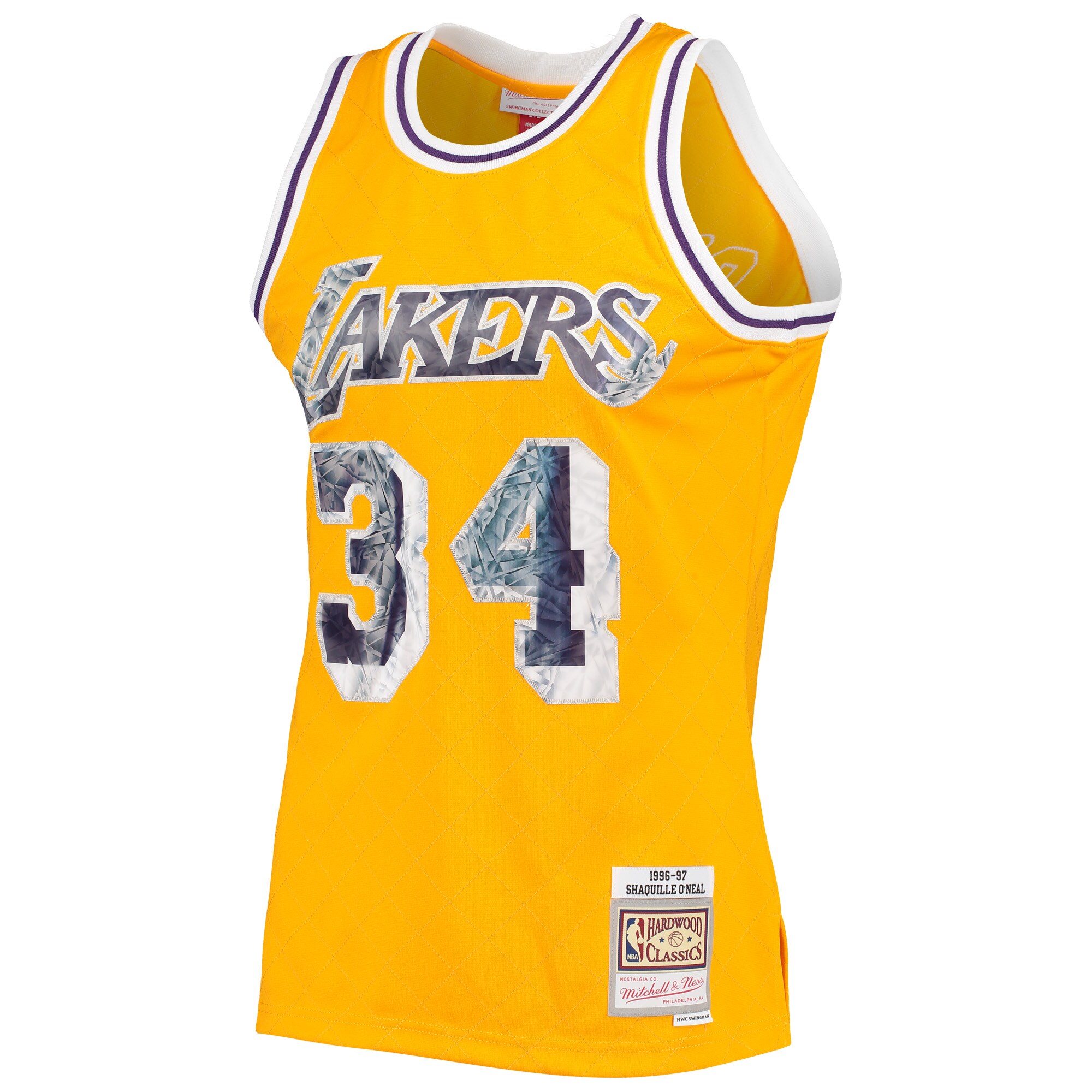 Men's Los Angeles Lakers Shaquille O'Neal Gold 1996-97 Hardwood Classics NBA 75th Anniversary Diamond Swingman Jersey