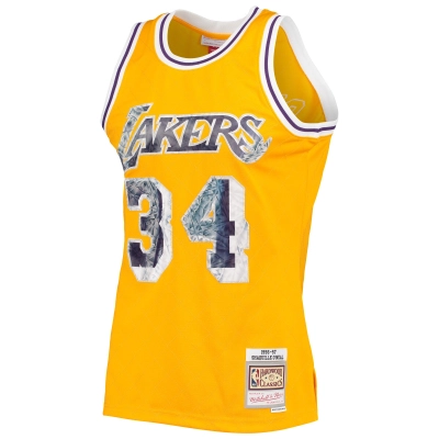 Men's Los Angeles Lakers Shaquille O'Neal Gold 1996-97 Hardwood Classics NBA 75th Anniversary Diamond Swingman Jersey 02